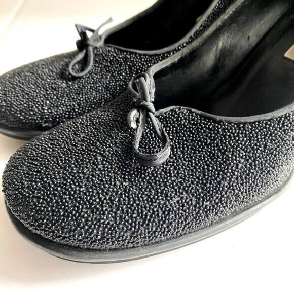 Vintage Y2k Barneys New York Co-op Beaded Black Square Toe Heels 9 Wide - Picture 10 of 10